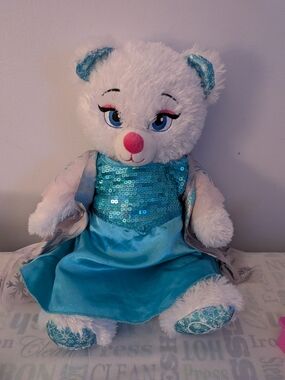 Build A Bear Disney Frozen Elsa W/Dress Plush Teddy Bear Stuffed 17” Sparkle BAB